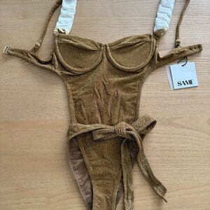Same Gold Chain One Piece Mocha Shimmer Lurex